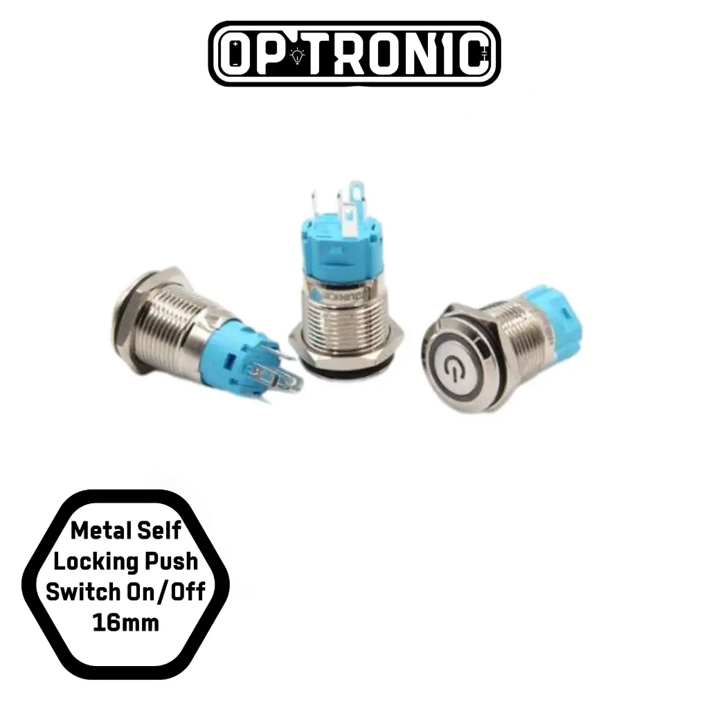 Metal Self Locking Push Switch On/Off Waterproof with green LED 12V Ring 16mm