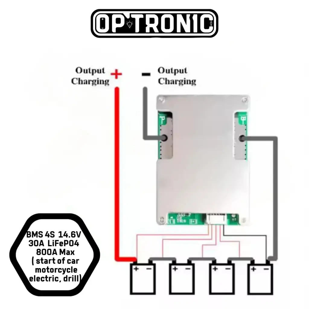 BMS 4S  14.6V  30A  LiFePO4  - 800A Max ( start of car, motorcycle, electric drill)