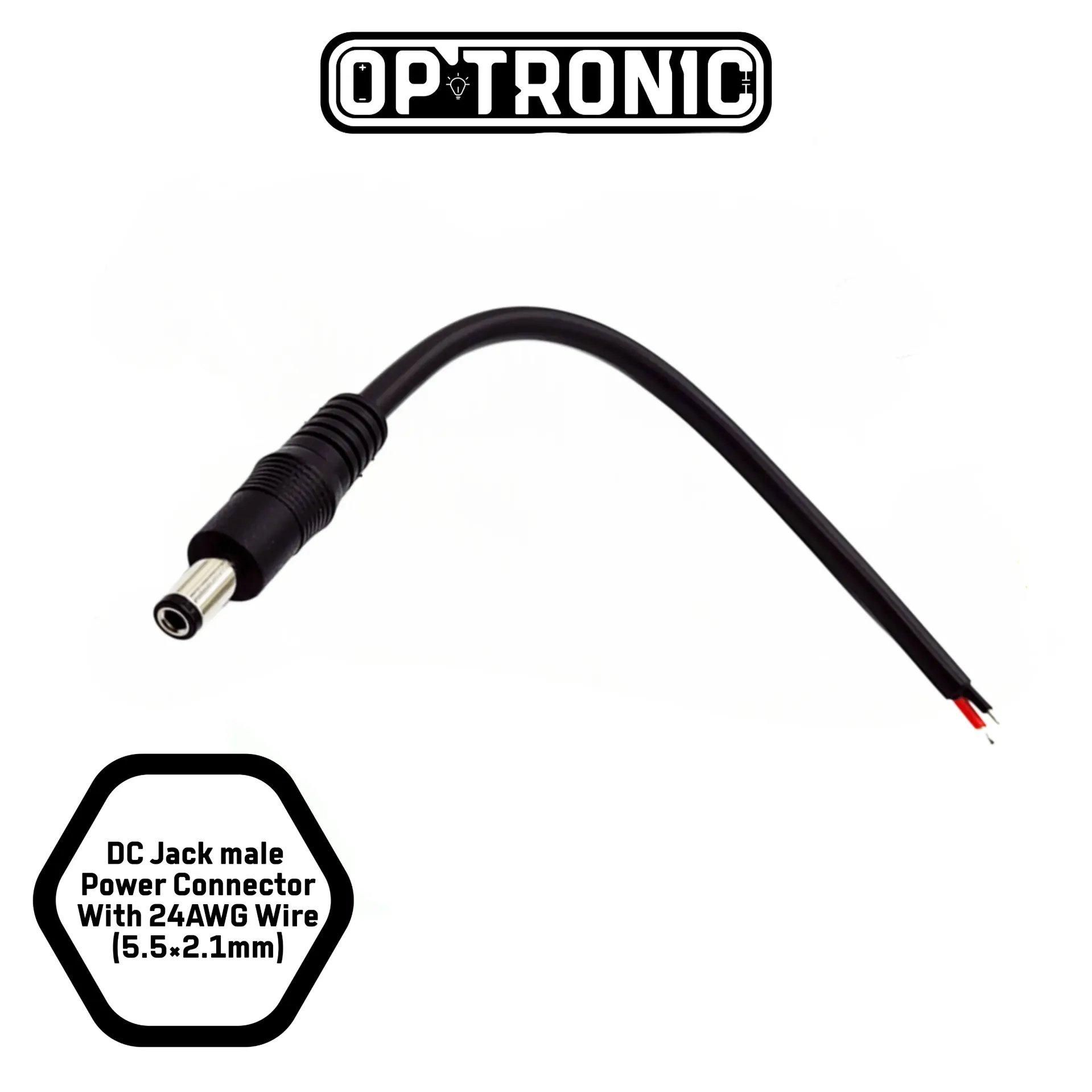 DC Jack Male Power Connector With 24AWG Wire (5.5×2.1mm)