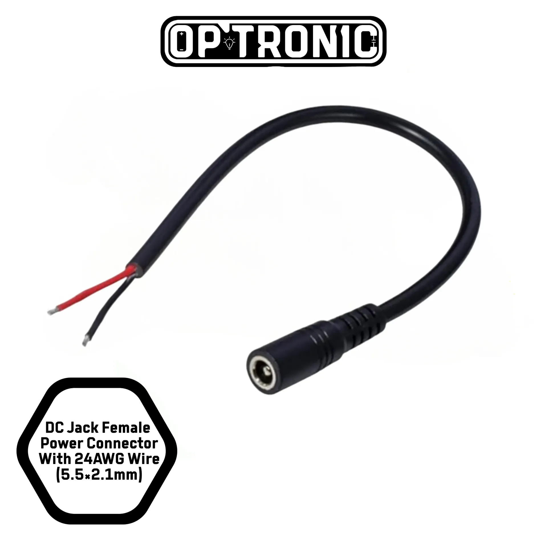 DC Jack Female Power Connector With 24AWG Wire (5.5×2.1mm)