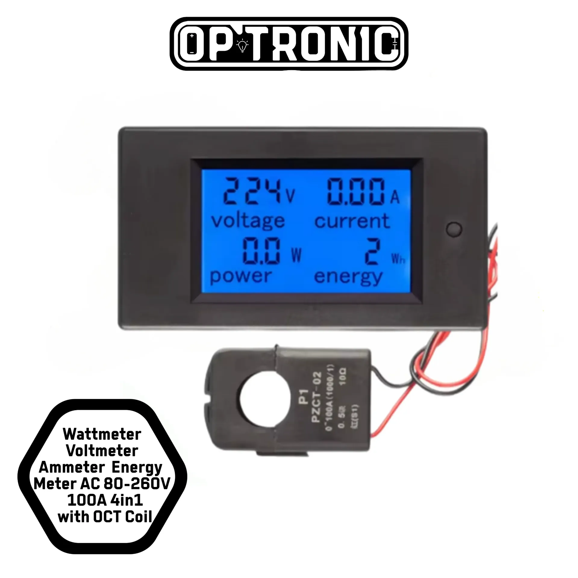 Wattmeter Voltmeter Ammeter Power Energy Meter AC 80-260V  100A 4in1  with OCT Coil