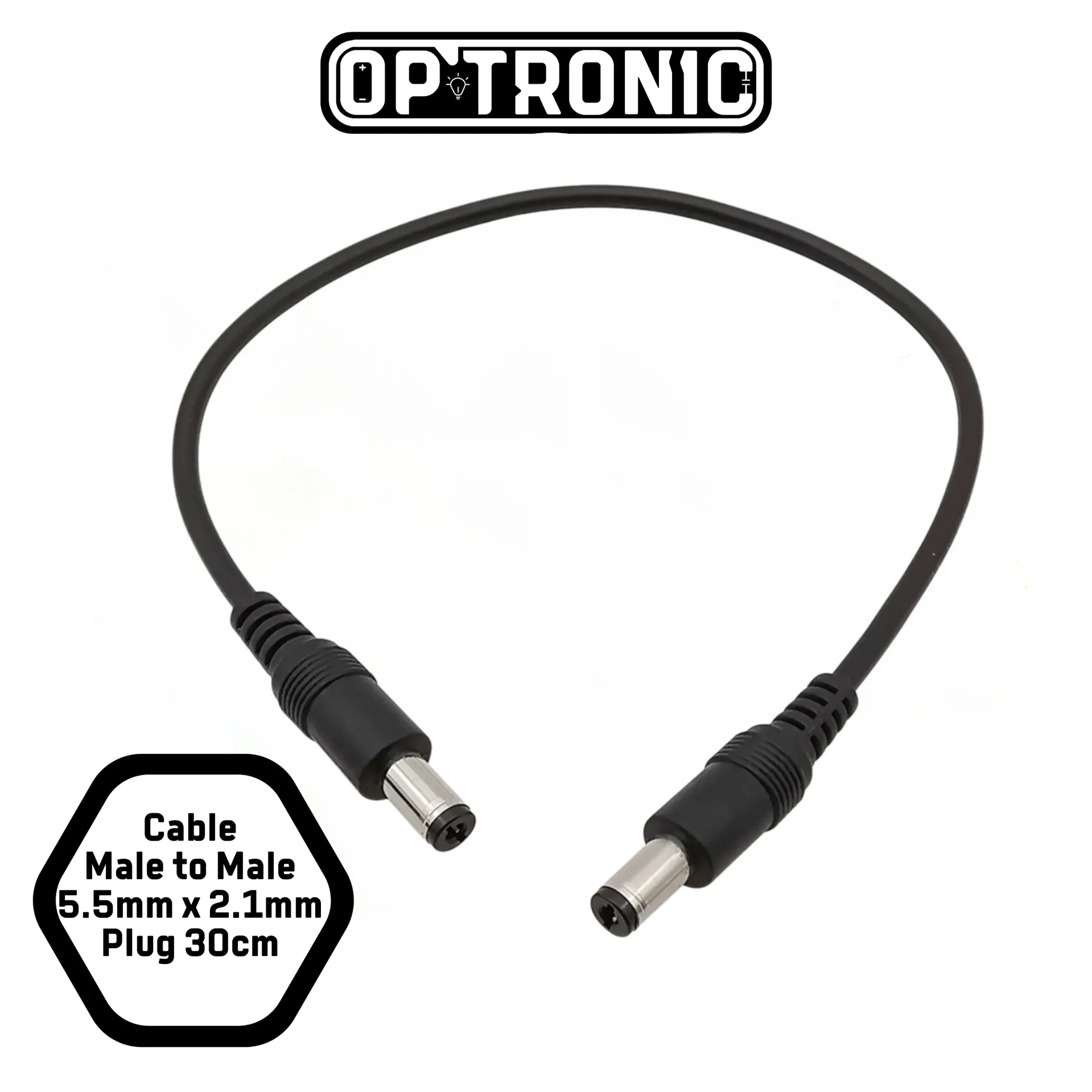 DC Power Adapter Cable Male to Male 5.5mm x 2.1mm Plug 30cm