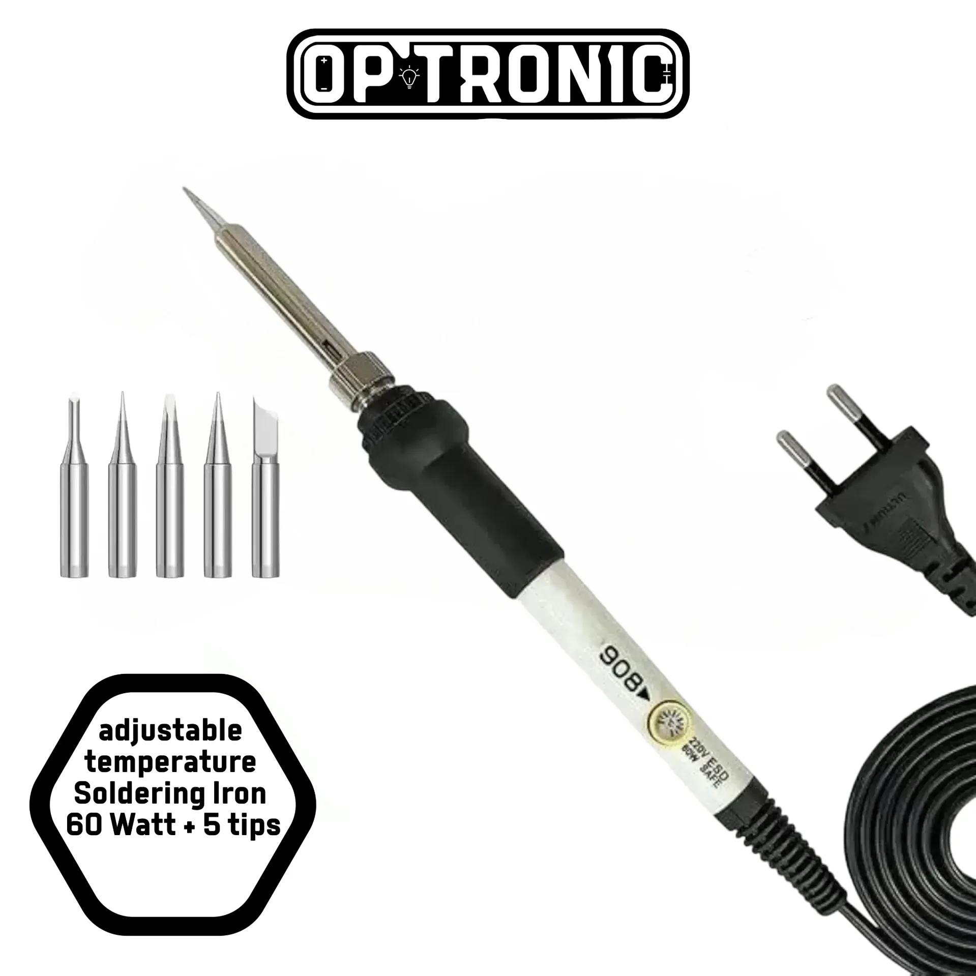 adjustable temperature Soldering Iron – 60 Watt  + 5 tips