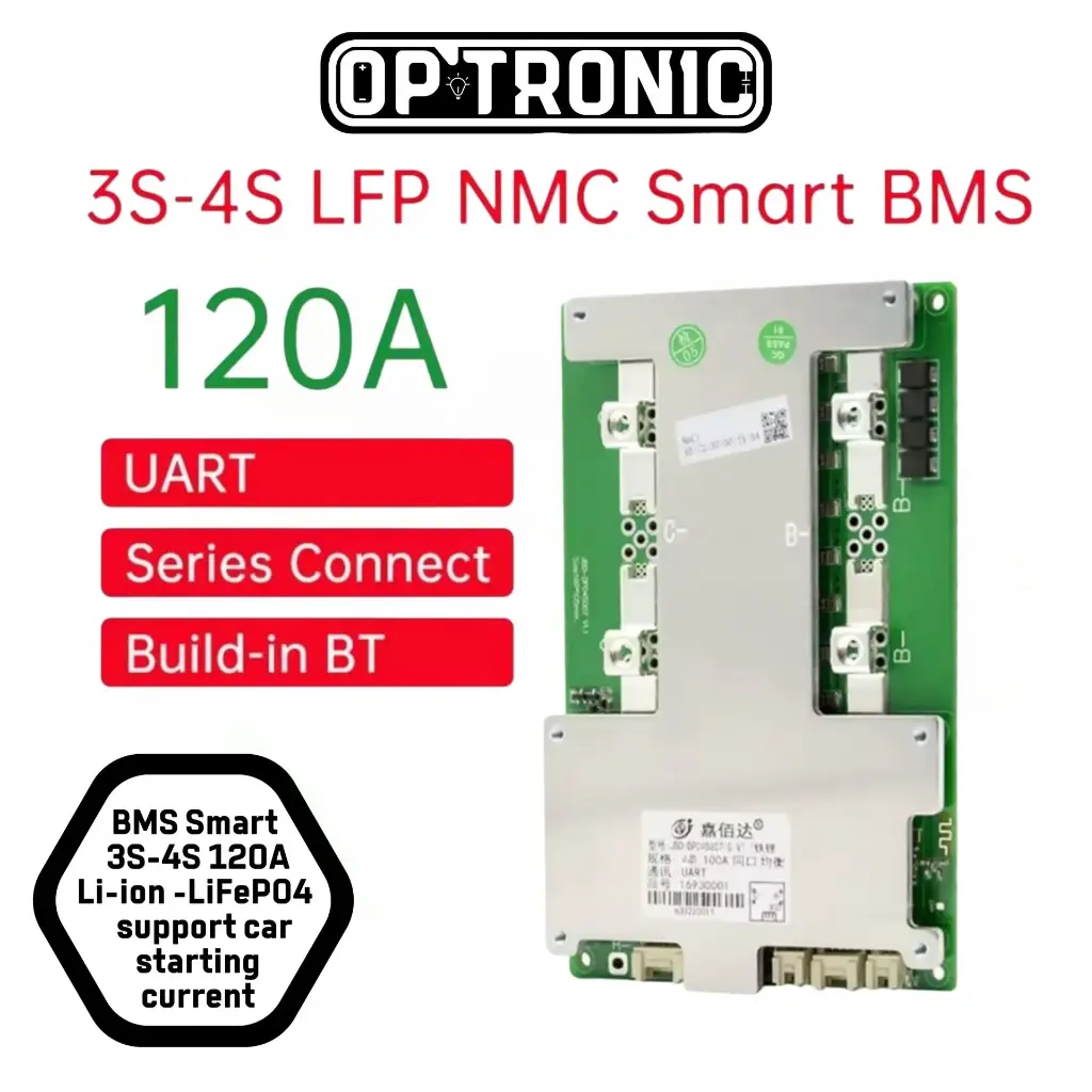 BMS Smart 3S-4S 120A (Li-ion - LiFePO4 )UART BT (Built-in Bluetooth) JBD (support car starting current) (Like-new)