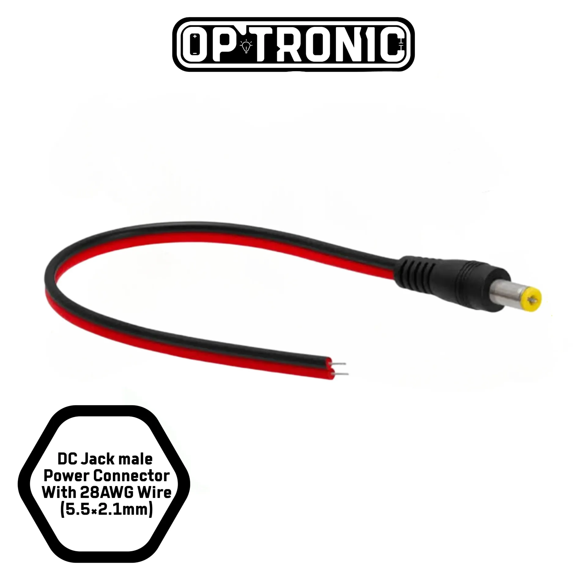 DC Jack Male Power Connector With 28AWG Wire (5.5×2.1mm)
