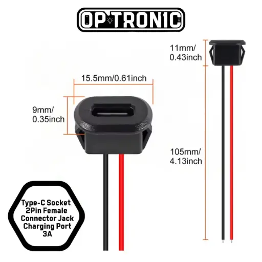 Type-C Socket 2Pin Female Connector Jack Charging Port 3A